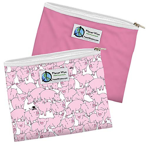 Planet Wise Reusable Zipper Sandwich Bags, 2-Pack, This Little Piggy/Raspberry Poly