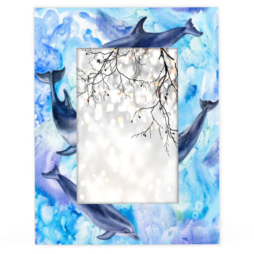 Mardesigns Sea Dolphins 5x7 Picture Frame, Dolphins Photo Picture Frame Display 5x7 or 4x6 Pictures for Wall and Table Vertical or Horizontal Display Photo Frame