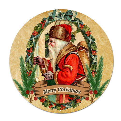 ArogGeld Welcome Sign for Wall French Christmas Santa Round Metal Sign Christmas Onaments Aluminum Sign 12in Weatherproof Metal Wall Decor for Man Cave Bar Garage Man Cave