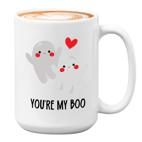 Bubble Hugs Anniversary Coffee Mug 15oz White - You're My Boo - Anniversary Cute Ghost Couple Boyfriend Birthday Funny Girlfriend I Love You Husband Wife