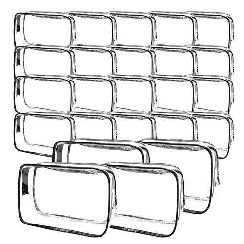 CONEHOY 24 Pack Clear Cosmetics Bag - PVC Makeup Bags - Clear Zippered Toiletry Pouch - Portable Clear Toiletry Bags - Waterproof Makeup Bags for Women Men Travel Vacation Bathroom Organizing