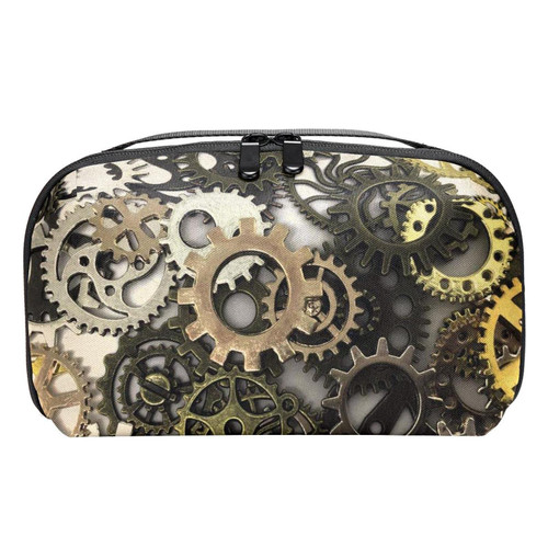 VBFOFBV Large Makeup Bag Zipper Pouch Waterproof Travel Cosmetic Organizer for Women and Girls, Gear Pattern Vintage Art Modern