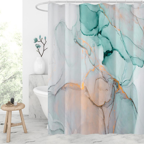 Gibelle Long Fabric Shower Curtain 72 x 78, Tall Abstract Grey Teal Marble Shower Curtain, Modern Ink Art Waterproof Fabric Shower Curtain Set with Hooks Gibelle Long Fabric Shower Curtain 72 x 78, Tall Abstract Grey Teal Marble Shower Curtain, Modern Ink Art Waterproof Fabric Shower Curtain Set with Hooks