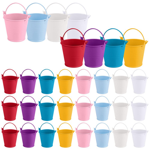Framendino, 40 Pack Colorful Mini Metal Buckets Galvanized Bucket with Handle Small Tin Bucket Metal Pails Containers for Party Garden Decoration