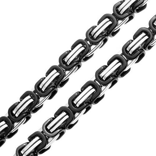 Mechanic Byzantine Biker Jewelry Urban Double link Flexible Heavy Chain Necklace For Men For Teen Black Silver Tone Stainless Steel 24 Inch