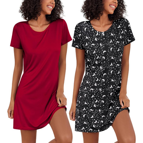 Ekouaer 2 Packs Nightshirt for Women Soft Nightgown Sleep Dress Lightweight Pajama Dress Comfy Nightshirt Sleepwear Ekouaer 2 Packs Nightshirt for Women Soft Nightgown Sleep Dress Lightweight Pajama Dress Comfy Nightshirt Sleepwear