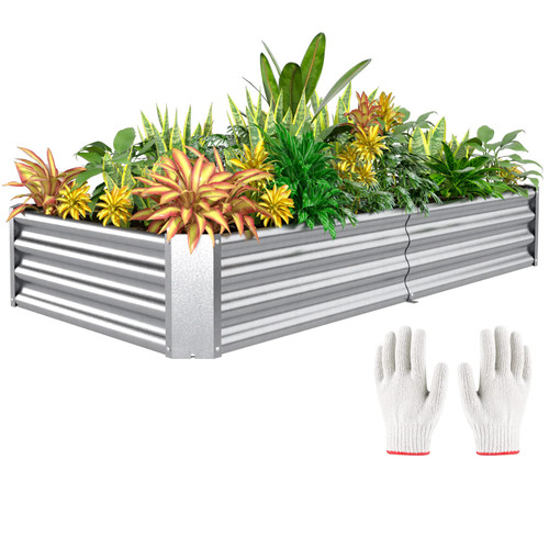 BEWAVE Raised Garden Bed, Galvanized Large Metal Outdoor Planter Box Kit, Bottomless Raised Beds for Growing Fruits, Vegetables, Flower, Herbs, 6x3x1ft