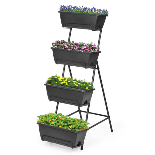 4 Tiers Vertical Raised Garden Bed, Planter Raised Beds Freestanding Elevated Planter Bed with Planter Tray for Indoor and Outdoor Flowers Herbs Vegetables, Black