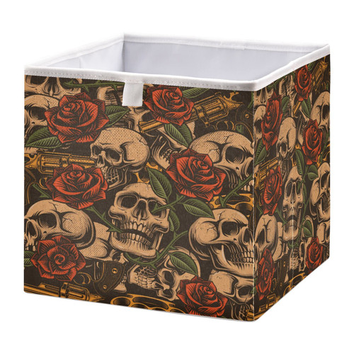 Skulls Guns Roses Storage Basket Storage Bin Rectangular Collapsible Toy Bins Shelves Cloth Baskets Organizer for Rooms Playroom Shelves