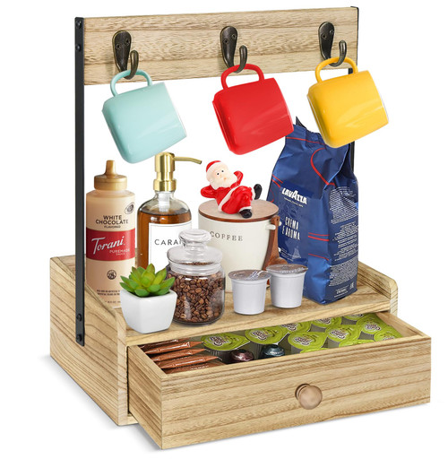 Modesign Rustic Coffee Mug Holder for Counter, Wood Coffee Station Organizer with 6 Mug Hooks and Drawer, Mug Tree Coffee Cup Holder Coffee Bar Accessories Organizer, Coffee Mug Rack for Coffee Bar Modesign Rustic Coffee Mug Holder for Counter, Wood Coffee Station Organizer with 6 Mug Hooks and Drawer, Mug Tree Coffee Cup Holder Coffee Bar Accessories Organizer, Coffee Mug Rack for Coffee Bar