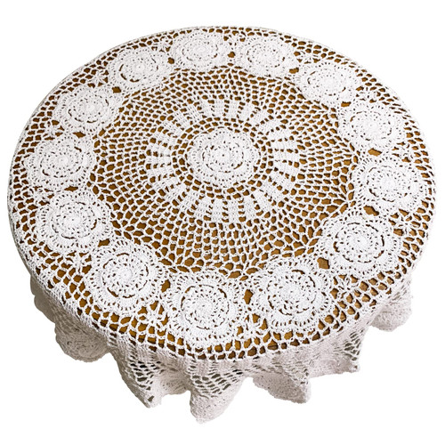 USTIDE 48-inch Handmade Crochet Cotton Tablecloth Round White Crochet Tablecloths Table Covers