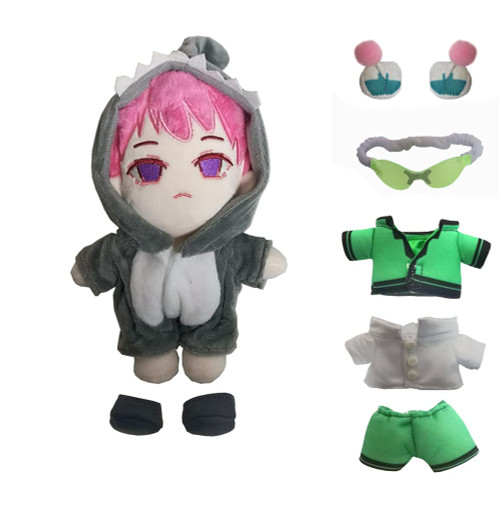 KILA MILA Saiki K Plush Stuffed Toy Cute Kawaii plushie Doll Figure Merch 8" (Two Sets of Removable Doll Clothes) (Grey)