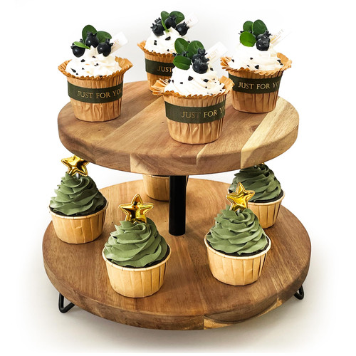 WILDMOS Tier Cupcake Stand,Dessert Table Display Acacia Wooden Cupcake Holder,Wedding Dessert Tower Farmhouse Rustic Style Cupcake Stand,Tiered Tray Stand for Party and Wedding. (2-Tier)
