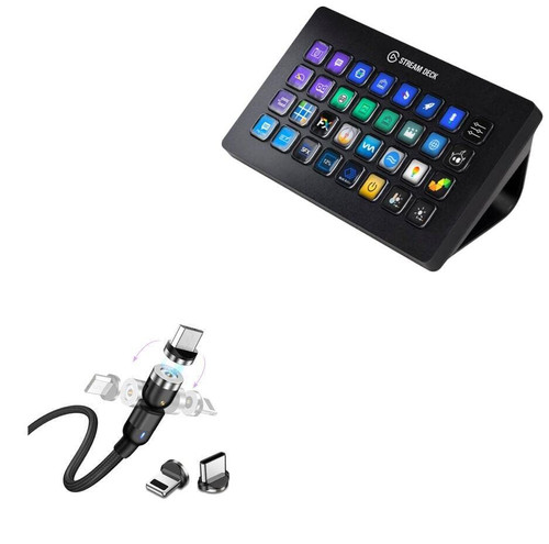 BoxWave Cable Compatible with Elgato Stream Deck XL - MagnetoSnap AllCharge Cable, Magnet Charging Cable USB Type-C Micro USB for Elgato Stream Deck XL - Jet Black