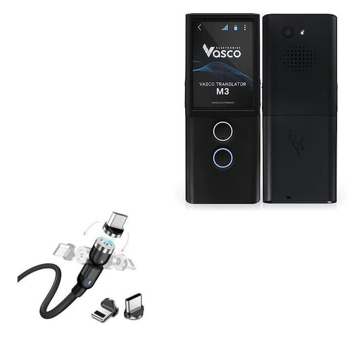 BoxWave Cable Compatible with Vasco Translator M3 - MagnetoSnap AllCharge Cable, Magnet Charging Cable USB Type-C Micro USB - Jet Black