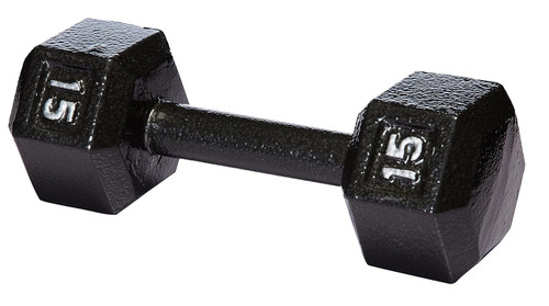 Amazon Basics Rubber Encased Exercise & Fitness Hex Dumbbell, Hand Weight for Strength Training, 15 Pounds, Black & Silver