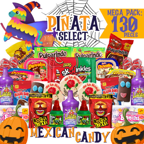 VIVAJOY- Halloween Candy Mega Pack (130 pieces)- Mexican Candy Variety- Autenticos Dulces Mexicanos- Spicy, Sweet and Sour Candy Assortment Mix- (130 pieces).