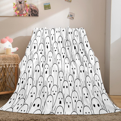 Ghost Halloween Blanket Cute Halloween Blanket White Ghost Pattern Halloween Throw Blanket for Kids Boys Girls Soft Lightweight Blanket for Bedroom Couch Sofa (Throw(60"x80"), Ghost)