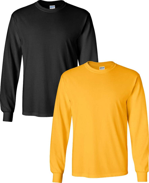 Gildan Men's Heavy Cotton Long Sleeve T-Shirt, Style G5400, Pack of 2 Large Black-Gold