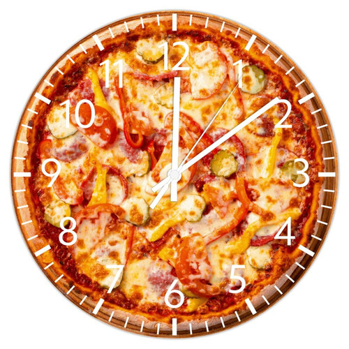 Italian Pizza PVC Wall Clock Realistic Food Large Wall Clock 10in Silent Non-Ticking Battery Operated Round Clock Wall Decor Unique Round Wall Clock Home Decor for Bedroom Living Room Office Kitchen