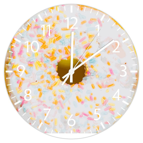 ArogGeld Donut PVC Clock Dessert Round Wall Clock 10in Silent Non-Ticking Battery Operated Round Clock Wall Decor Funny Frameless Clocks Home Decor for Bedroom Kitchen Living Room Office Laundry
