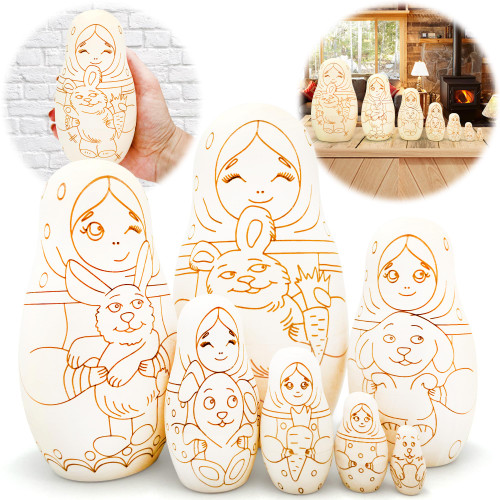 AEVVV Blank Nesting Dolls Unpainted Set 7 pcs - Wood Craft Kits DIY - Wood Blanks Unpainted Matryoshka Dolls - Blank Russian Nesting Dolls Arts and Crafts
