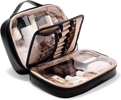 REWMET Divider Flat Lay Makeup Organizer Bag, Makeup Bag for Women, Large Capacity Travel Cosmetic Bag, Make Up Organizers and Storage, Travel Toiletry Bag for Women (Black) REWMET Divider Flat Lay Makeup Organizer Bag, Makeup Bag for Women, Large Capacity Travel Cosmetic Bag, Make Up Organizers and Storage, Travel Toiletry Bag for Women (Black)
