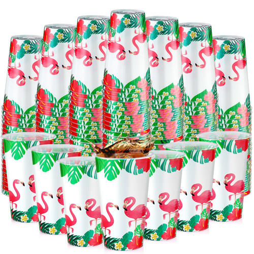 100 Pcs 16 oz Hawaii Plastic Cups Tiki Party Cups Hawaiian Luau Party Disposable Plastic Cups Flamingo Cup Reusable for Pool Luau Beach Hawaiian Party Bridal Showers Birthdays