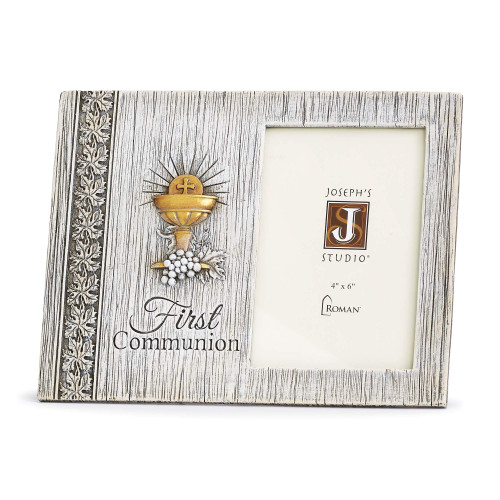 Joseph's Studio by Roman - First Communion Distressed Picture Frame for 4" x 6" Photo, Vertical Tabletop or Desk Display - 7.5" H, Resin and Stone, Decorative, Collection, Durable, Long Lasting