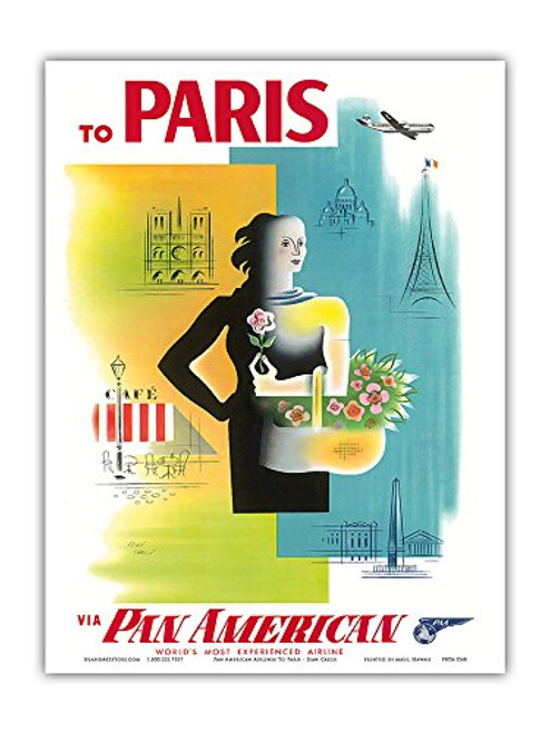 Paris, France - Pan American World Airways (PAA) - Eiffel Tower, Notre Dame - Vintage Airline Travel Poster by Jean Carlu c.1950s - Master Art Print - 9in x 12in Paris, France - Pan American World Airways (PAA) - Eiffel Tower, Notre Dame - Vintage Airline Travel Poster by Jean Carlu c.1950s - Master Art Print - 9in x 12in
