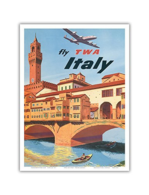Italy - Trans World Airlines Fly TWA - Vintage Airline Travel Poster by Frank Lacano c.1950s - Master Art Print - 9in x 12in Italy - Trans World Airlines Fly TWA - Vintage Airline Travel Poster by Frank Lacano c.1950s - Master Art Print - 9in x 12in