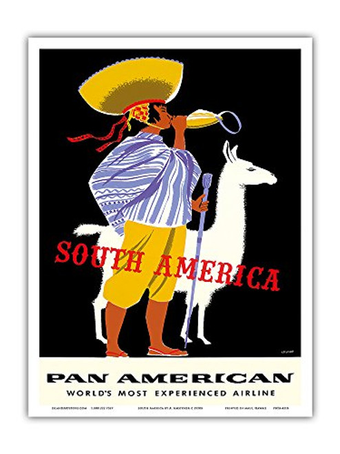 South America - Pan American World Airways - Vintage Airline Travel Poster by A. Amspoker c.1950s - Master Art Print - 9in x 12in South America - Pan American World Airways - Vintage Airline Travel Poster by A. Amspoker c.1950s - Master Art Print - 9in x 12in