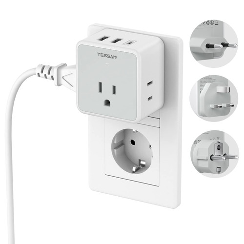 TESSAN All European UK Travel Plug Adapter Kit, International Detachable Converter with 3 Outlet 3 USB Charger (1 USB C), Type C/G/E/F EU UK Power Adaptor, US to Europe Italy Spain France Ireland TESSAN All European UK Travel Plug Adapter Kit, International Detachable Converter with 3 Outlet 3 USB Charger (1 USB C), Type C/G/E/F EU UK Power Adaptor, US to Europe Italy Spain France Ireland