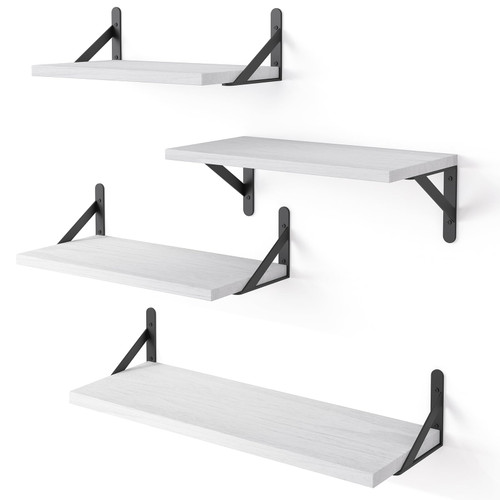 YGEOMER Floating Shelves, Rustic Wood Shelves, 4 Sets of Wall Mounted Shelf for Bathroom Decor, Bedroom, Living Room and Plants (White Wash) YGEOMER Floating Shelves, Rustic Wood Shelves, 4 Sets of Wall Mounted Shelf for Bathroom Decor, Bedroom, Living Room and Plants (White Wash)