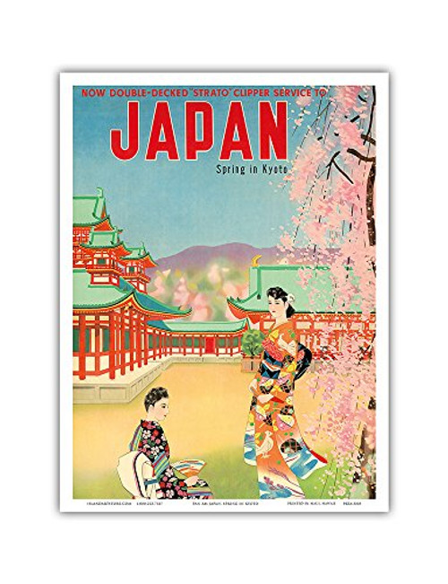 Japan - Spring in Kyoto - Pan American World Airways (PAA) - Vintage Airline Travel Poster c.1950s - Master Art Print - 9in x 12in Japan - Spring in Kyoto - Pan American World Airways (PAA) - Vintage Airline Travel Poster c.1950s - Master Art Print - 9in x 12in