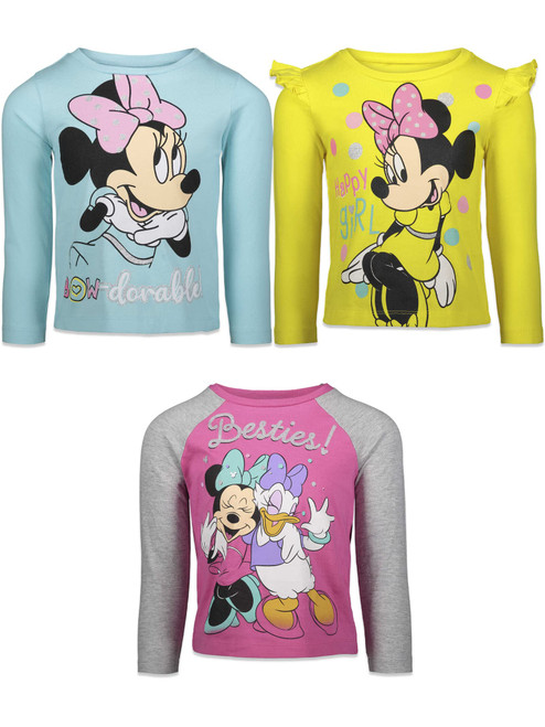 Disney Minnie Mouse Daisy Duck Toddler Girls 3 Pack T-Shirts Pink/Yellow/Blue 3T