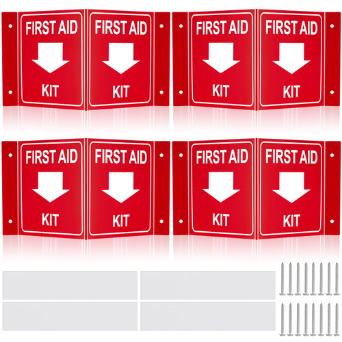 Copkim 4 Sets First Aid Sign 3D First Aid Kit Sign with Down Arrow Projection Wall Sign 6" Acrylic First Aid Projecting Sign with Mounting Kit Durable Plastic Safety Sign Indoor Outdoor, Red and White