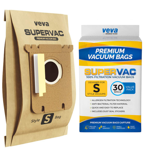 VEVA 30 Pack Premium Vacuum Filter Bags Type EL200F EL200CQ S-Bags Compatible with Electrolux Canister Models EL6985, EL6988, EL6989 and EL7020