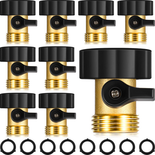 8 Pack Heavy Duty Brass Shut off Valve Garden Hose Connector Water Hose Shut off Valve 3/4" Hose Valve with 6 Extra Pressure Washers