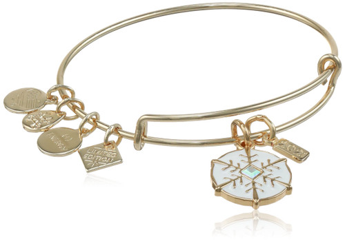 Alex and Ani Color Infusion Snowflake Charm Bangle Bracelet, Shiny Gold Finish, 2 to 3.5 in