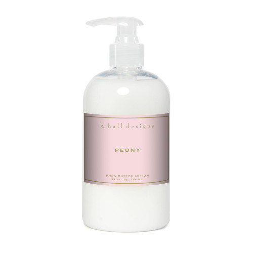 K. Hall Designs Peony Scented Shea Butter Lotion for Dry Skin, Peaceful Peony Floral Scent, Shea Moisturizing Lotion for Sensitive Skin, 12oz