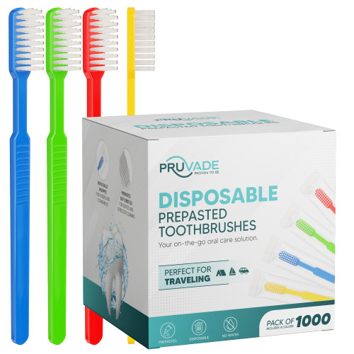PRUVADE 100 Pack Disposable Toothbrushes with Toothpaste Built In - Prepasted Toothbrushes Individually Wrapped - Single Use Waterless Tooth Brush with Soft Bristles for Airbnb, Hotel, Camping, Travel