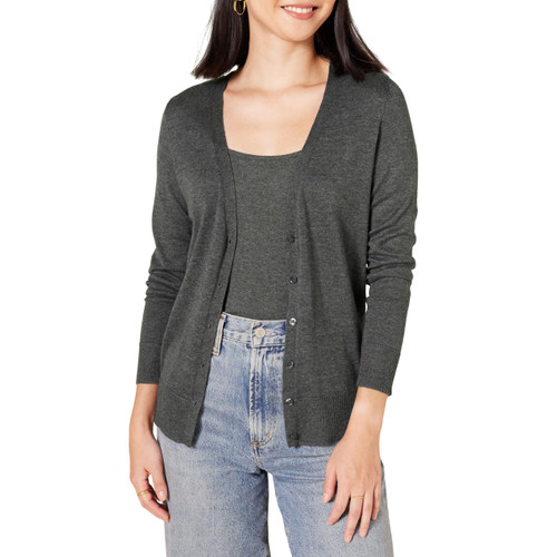 Amazon Essentials Women's Lightweight Vee Cardigan Sweater (Available in Plus Size), Charcoal Heather, 1X