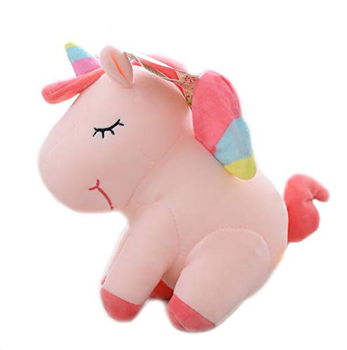Plush Unicorn Stuffed Animal Sleeping Dolls with Rainbow Wings Super Soft Toys Pink 10"