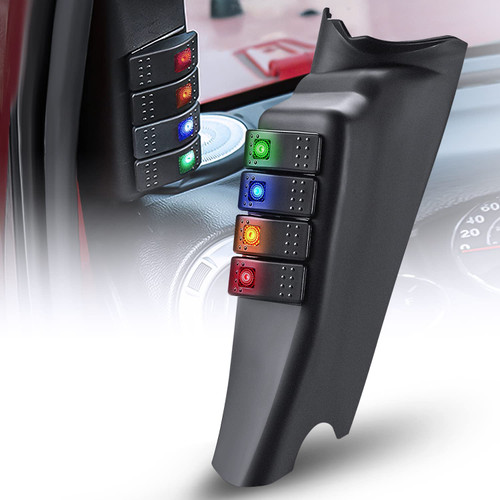 Nilight A-Pillar Switch Pod 12V Left Driver Side A Pillar Rocker Switch Panel with Backlit Label Stickers Pre-Wired On Off 4 Color Toggle Switches for Jeep Wrangler JK JKU 2011-2018, 2 Yeas Warranty