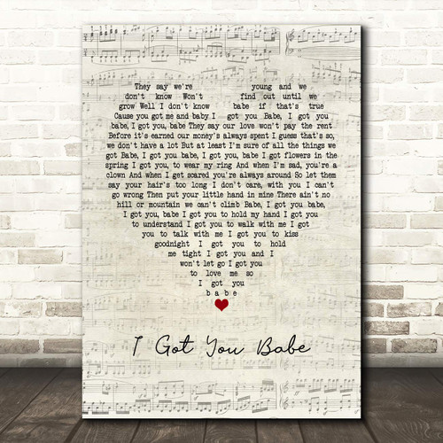 I Got You Babe Script Heart Song Lyric Print