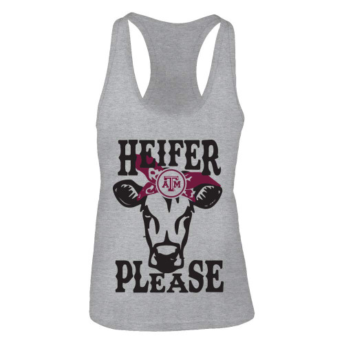 FanPrint Texas A&M Aggies Tank Top - Heifer Please - Texas A&M - Women's Tank Top/Grey / 2XL