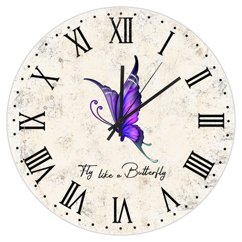 Fly Like A Butterfly Colorful Farmhouse Wall Clock Bedroom Wall Clock Teal Butterflies Watercolor Non Ticking Silent Clock for Laundry Room 10inch Round Wall Clock Housewarming Birthday Gift