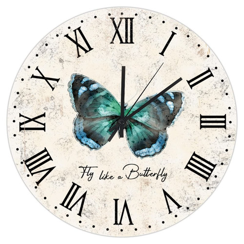 Fly Like A Butterfly Turquoise Country Farmhouse Clock Home Decor Wall Clock Vintage Antique Butterfly Battery Silent Clock for Living Room Kitchen 10inch Round Wall Clock Housewarming Gift