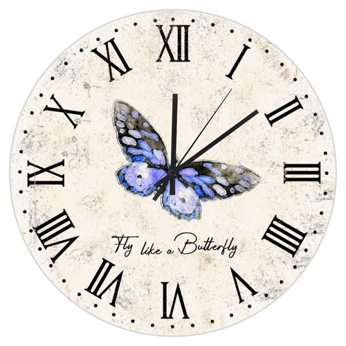 French Wall Clocks Kitchen Decor Wall Clock Fly Like A Butterfly Colorful Monarch Butterfly 10inch Round Clock Battery Operated Silent Wall Clock for Classroom Housewarming Birthday Gift